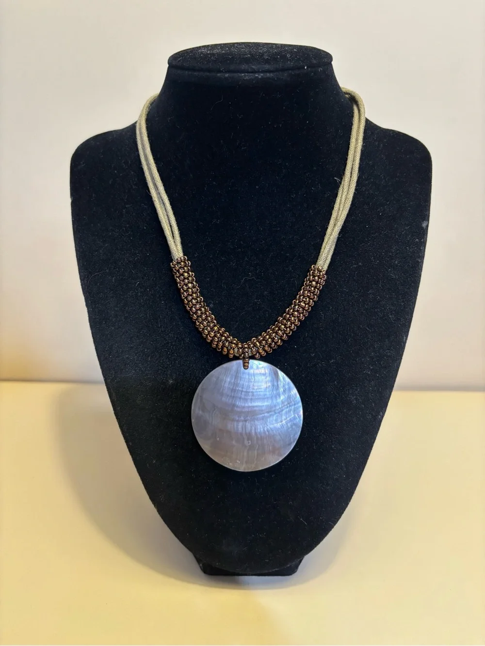 Lia Sophia Bronze Beaded Necklace with Iridescent Shell Pendant 16”+3”